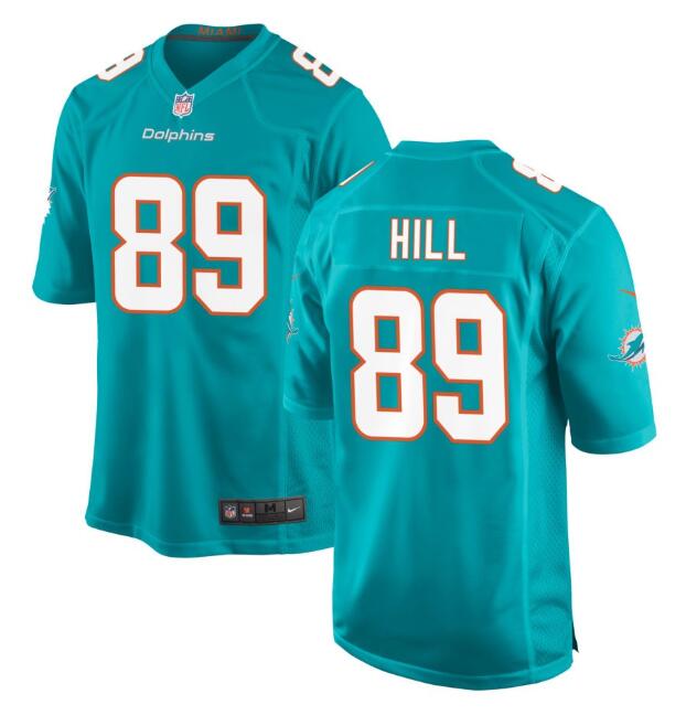 Men's Miami Dolphins #89 Julian Hill Aqua Football Stitched Game Jersey